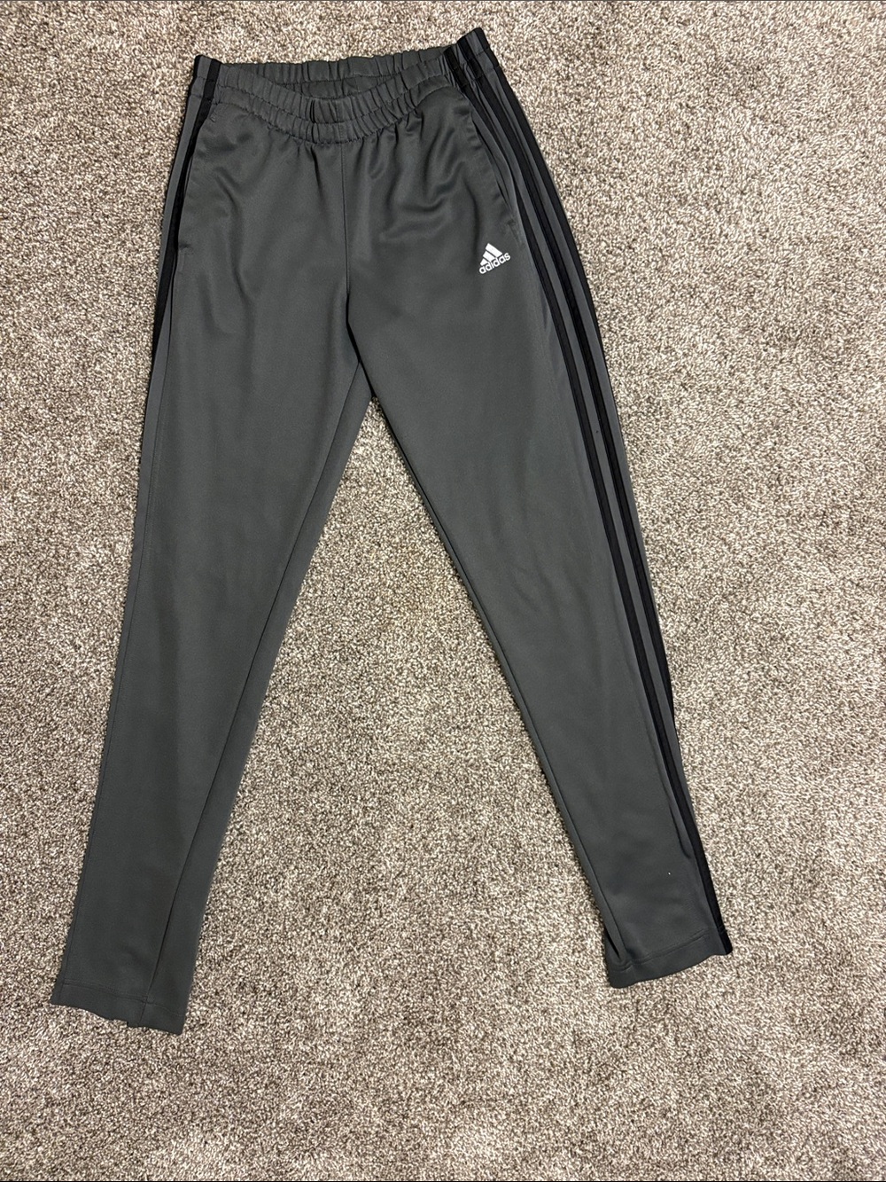 adidas Kids Charcoal Gray Track Joggers with Black Stripes